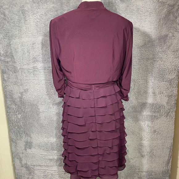 SL Fashions Women’s Size 12 Purple Tiered Ruffle Cocktail Dress with Bolero Jack - Picture 2 of 16